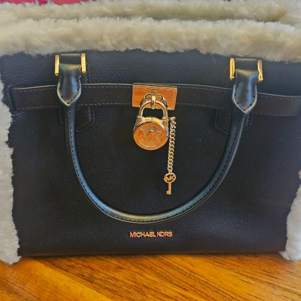 Michael Kors Hamilton Pebbled Leather Sherpa Trimmed Crossbody/Satchel